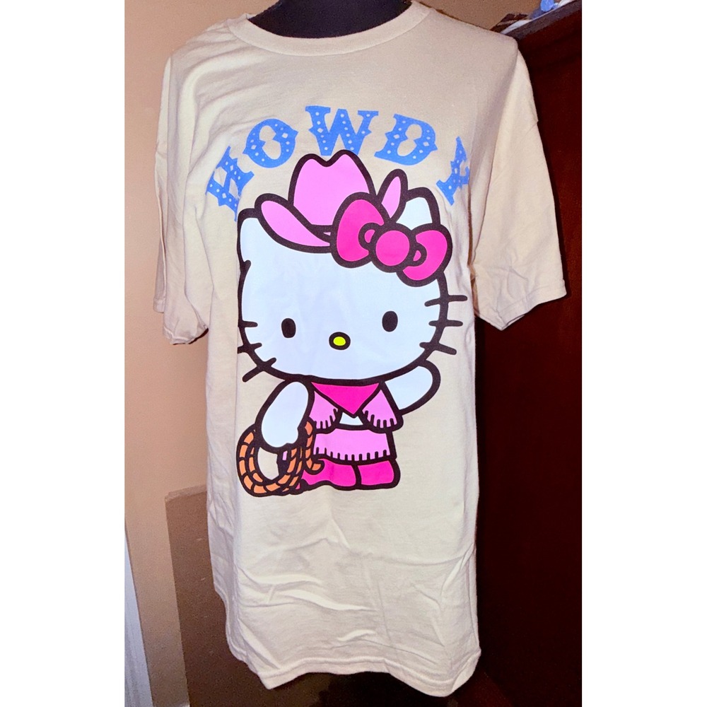 Sanrio Hello Kitty T-Shirt Women Large Sandstone New Cowgirl Howdy Graphic Tee